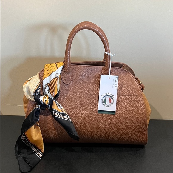 Anna Paola | Italian Leather Satchel w/ Crossbody & Scarf - Picture 1 of 17